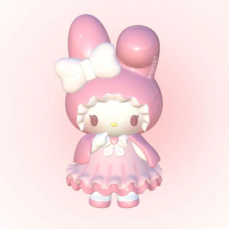 a hello kitty figurine is wearing a pink dress and holding a white balloon