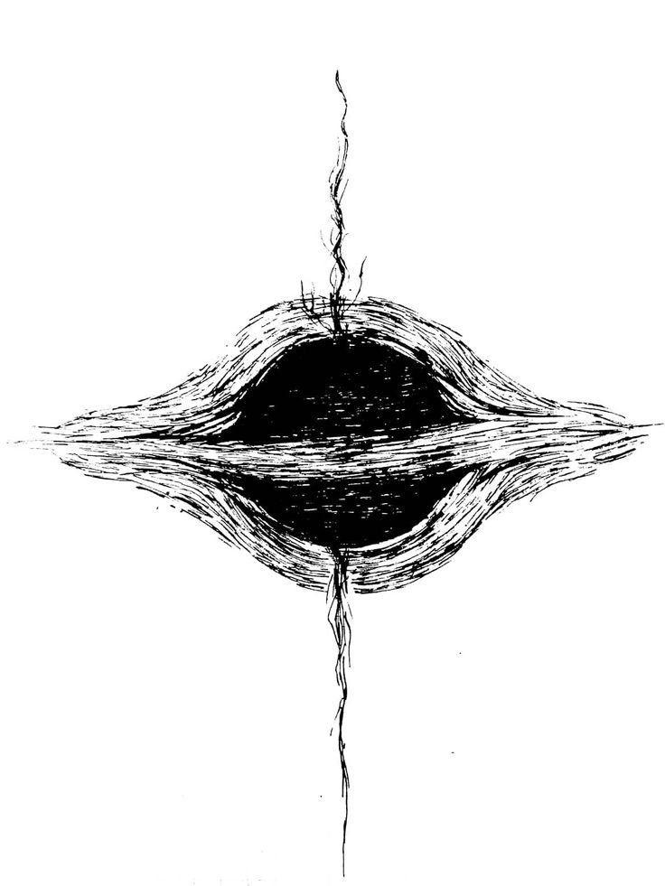 an abstract black and white drawing of a tree stump with water flowing down it's side