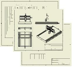 three drawings of different types of tables and stools, including one with a table top