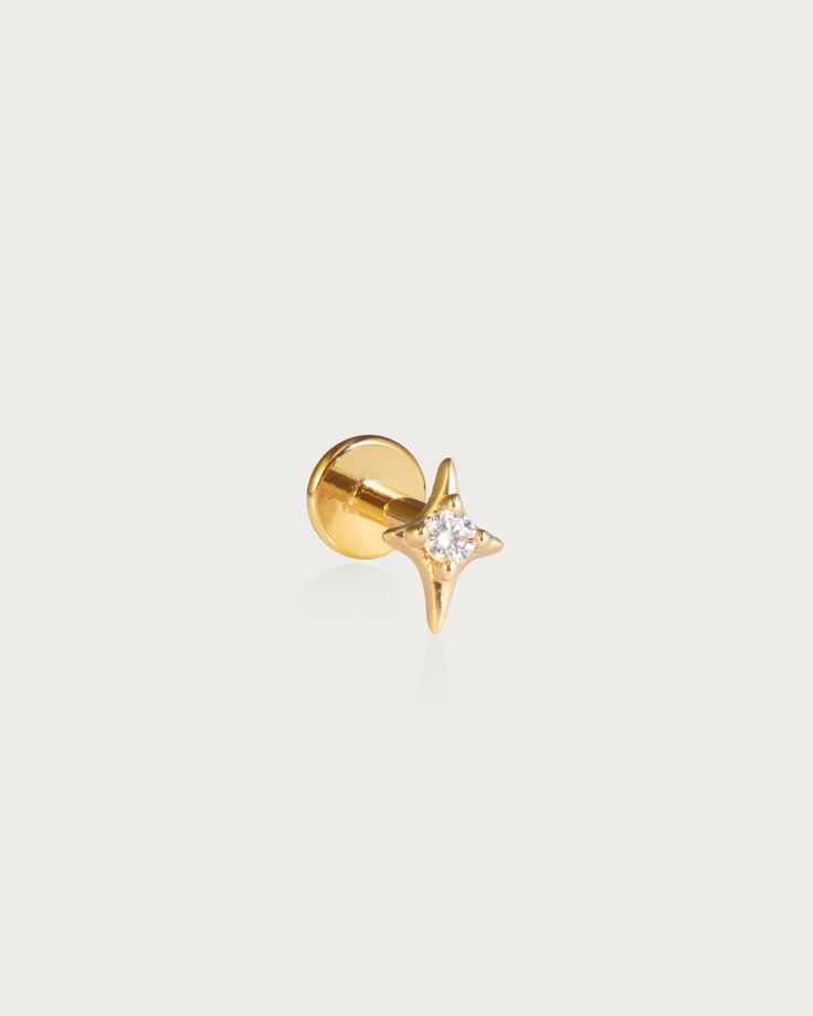 Single Sparkle Star Flat Back Helix Earring | En Route Jewelry Flat Piercing, En Route Jewelry, Tragus Piercing Jewelry, Helix Jewelry, Helix Piercing Jewelry, Dainty Gold Jewelry, Helix Hoop, Helix Earring, Cherry Earrings