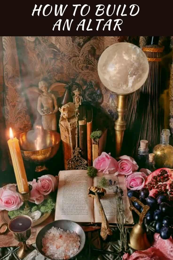 an altar with candles, flowers and other items on it that says how to build an altar