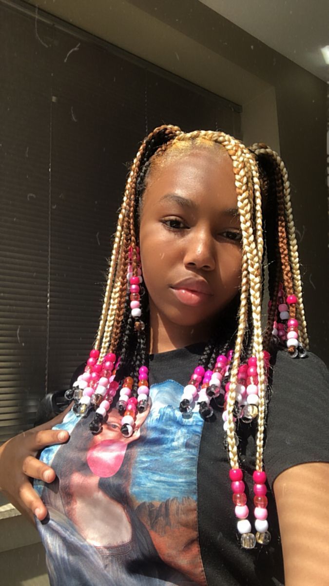 Ig: @iam.nylahhh Hair Ideas For Black Women, Knotless Braids Hairstyles, Braided Styles, Blonde Braids, Box Braids Hairstyles For Black Women, Cute Braided Hairstyles, Braids Hairstyles Pictures, Cute Box Braids Hairstyles, Braids With Beads