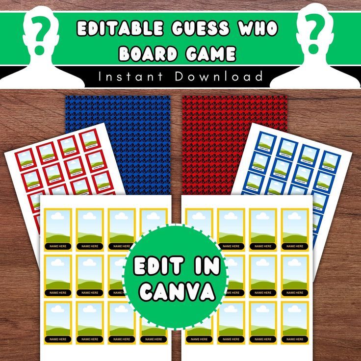 the editable guess who board game is on display in front of a wooden table