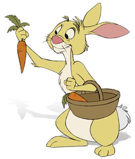 a cartoon rabbit holding a carrot in its hand