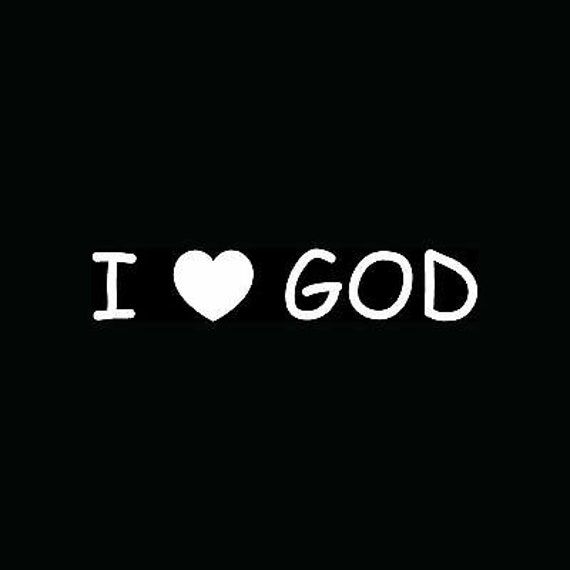 the word i love god written in white on a black background with a small heart