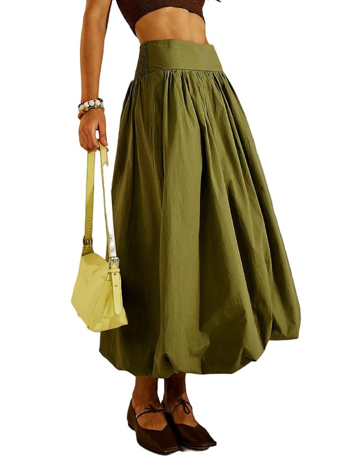 PRICES MAY VARY. Material: Women bubble long skirt, pleated boho maxi skirts made by high quality polyester fabric, soft, breathable, lightweight, skin friendly, stretchy, comfortable to wear, casual ruffle A line flowy long skirt. Features: Low elastic waist bubble maxi skirt, y2k swing A line pleated long skirt, solid color, stretch waistband, flowy balloon long skirt, ankle length, smocked low waist, bubble hemline design like flower bud shape, cute midi skirt streetwear. Style: Y2k bubble ma Y2k Long Skirt, A Line Long Skirt, Casual Summer Skirt, Skirt Streetwear, Long Flowy Skirt, Long Skirt Summer, Skirt Images, Balloon Skirt, Evening Skirts