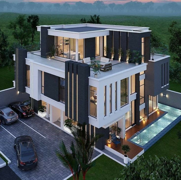 an artist's rendering of a modern house in the middle of a green area