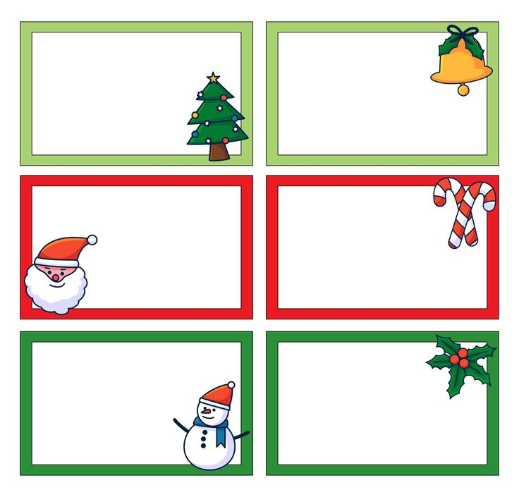 four different christmas cards with santa, snowman and holly tree in the middle one is blank