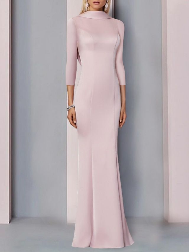 Mermaid / Trumpet Evening Gown Elegant Dress Formal Wedding Guest Floor Length 3/4 Length Sleeve High Neck Satin with Slit 2024 2024 - $130.99 Open Back Dress Formal, Dress Formal Wedding Guest, Gown Elegant, Formal Wedding Guests, Dresses Formal Elegant, Evening Gowns Elegant, فستان سهرة, Open Back Dresses, Dress Formal