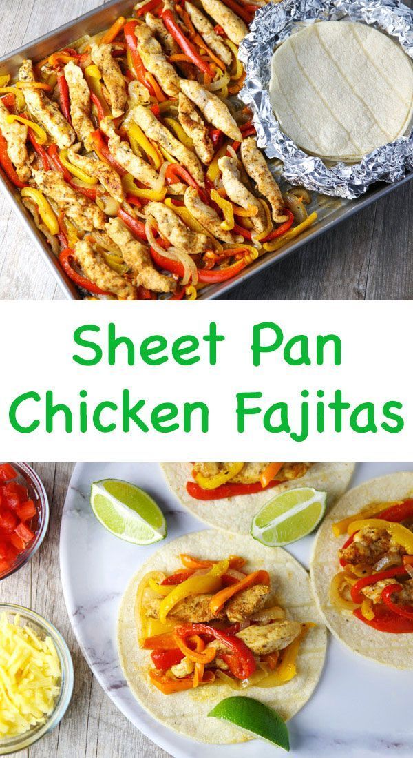 sheet pan chicken fajitas on a plate with tortilla shells and salsa