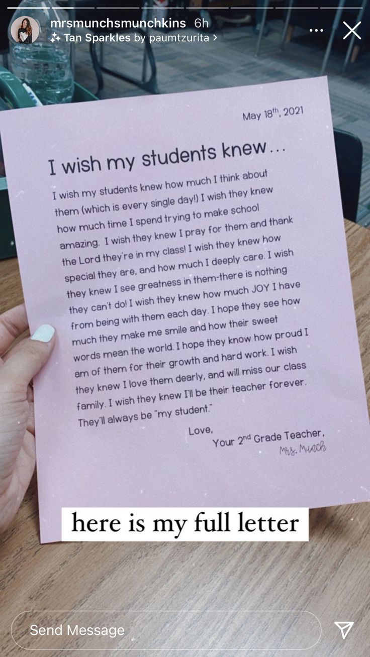 someone is holding up a pink paper that says, i wish my students knew here is my full letter