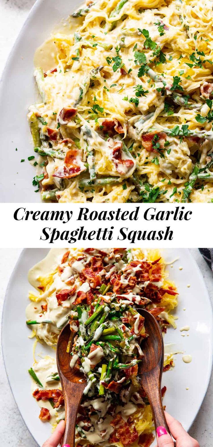 creamy roasted garlic spaghetti squash is the perfect side dish