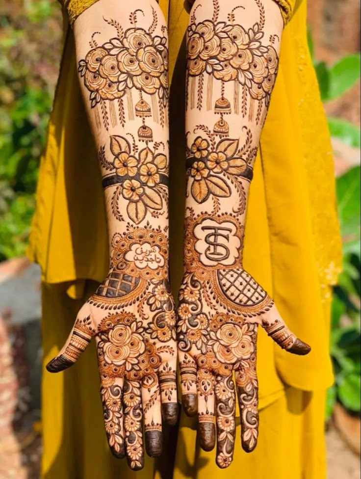 two hands with henna designs on them