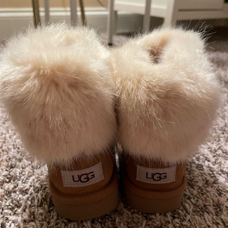 Camel Ankle Boots With Fur, Never Worn. Fluff Uggs Boots, Fuzzy Uggs, Fur Uggs, Ugg Fur Boots, Y2k Ugg Boots, Fur Boots Uggs, Camel Ankle Boots, Ugg Ankle Boots, Brown Fur Boots