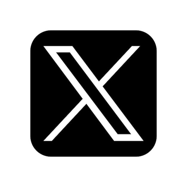 the letter x is shown in white on a black and white square logo with diagonal stripes