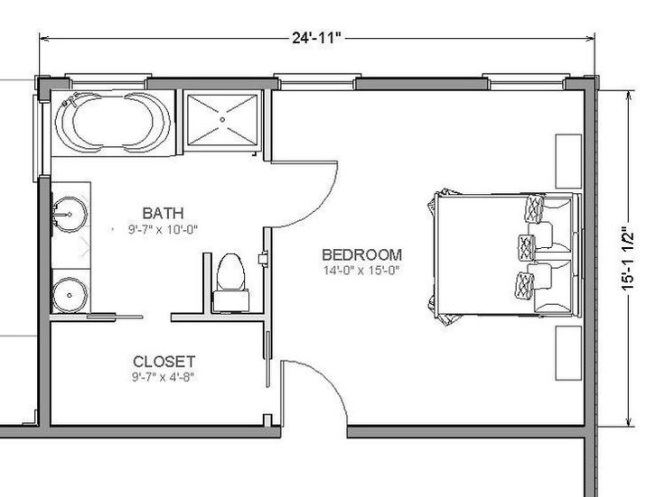 the floor plan for a bedroom and bathroom