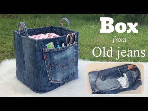 an old jean purse with scissors and pens in it