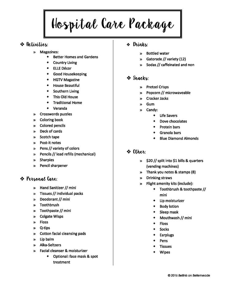 7.15.16 - DIY - Hospital Care Package - List                                                                                                                                                     More Acl Surgery Care Package, Surgery Care Package For Him, Hospital Goodie Bag Care Packages, Care Package For Sick Friend, Historectomy Care Package, Hospital Stay Care Package, Hospital Care Package Ideas For Women, Gifts For Hospital Patients, Hospice Care Package