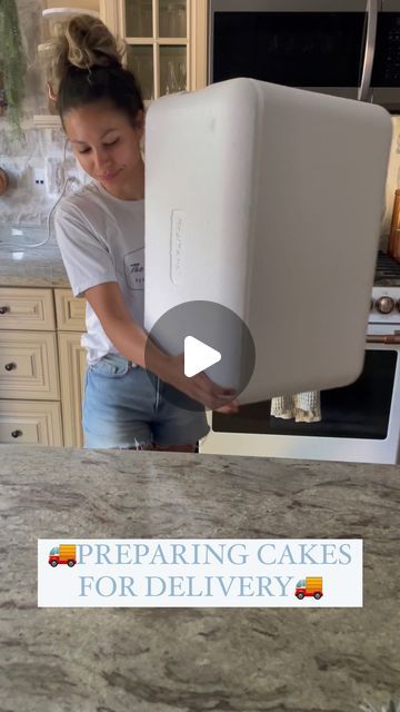 a woman is preparing cakes for delivery in her kitchen with the words preparing cakes for delivery