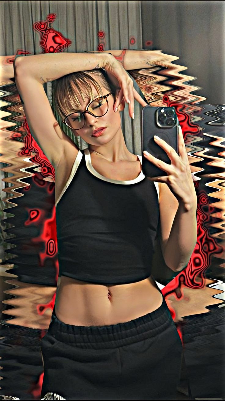 a digital painting of a woman with glasses taking a selfie