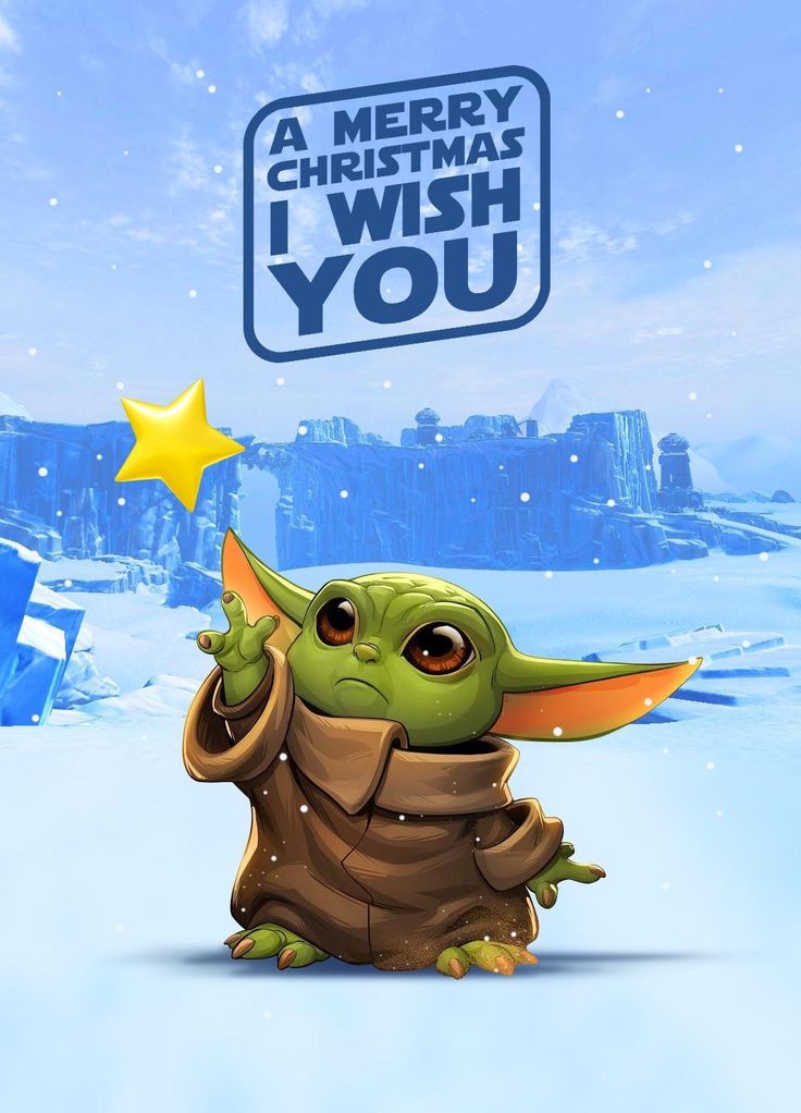 the baby yoda is holding his hand up to say merry christmas i wish you