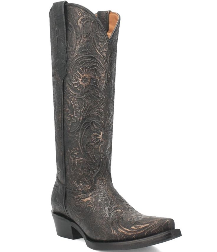 From Dingo&#x2C; the Bellona Embossed Leather Western Boots feature:Embossed leather upperPull-on closureFabric liningRubber outsoleApprox. 1.75" heel heightApprox. 15" shaft heightApprox. 14" shaft circumferenceImported. Dingo Boots, Bridal Tops, Leather Western Boots, Boot Brands, Fashion Heels, Western Cowboy Boots, Dress Jewelry, Dillard's, Leather Tooling