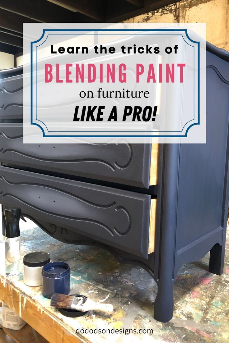 a blue painted dresser with the words learn the tricks of blending paint on furniture like a pro