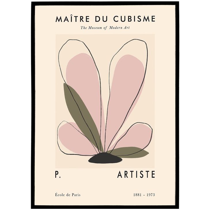 a poster with an abstract flower on it's back side and the words, matre du cubisme