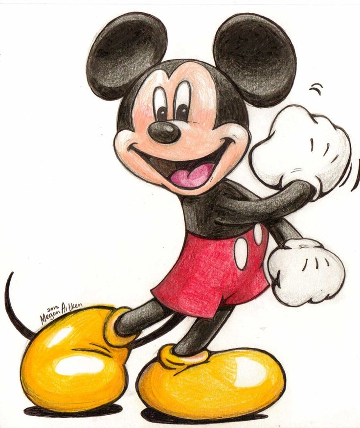 a drawing of mickey mouse in red and yellow