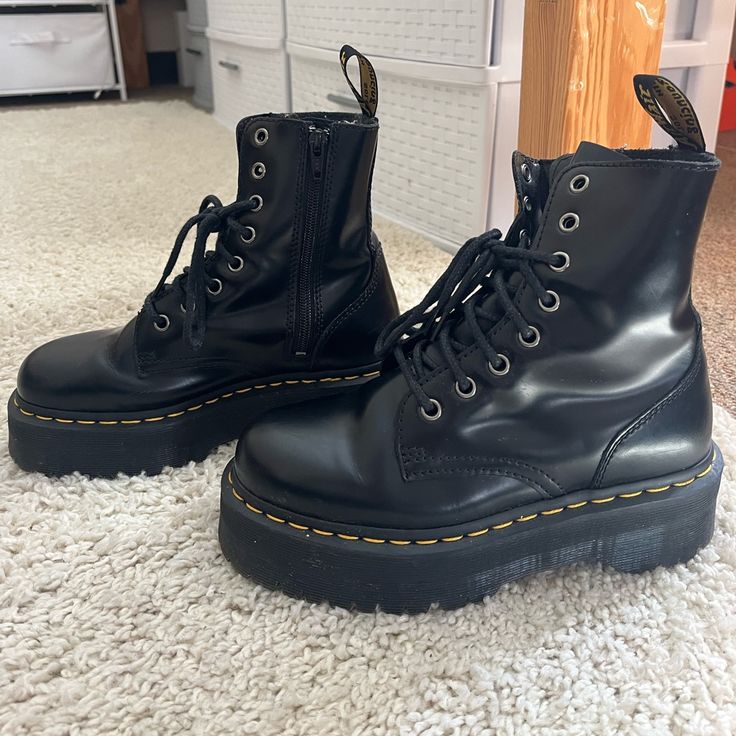 Women’s Platform Doc Martins Originally Paid $210 Size 5 Worn Only Twice, In Great Condition Black Doc Martens, Moto Boots, Doc Martens, Women Shoes, Fashion Outfits, Boots, Women Shopping, Black, Clothes