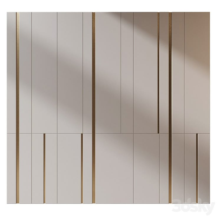 a white and gold wall with vertical lines on the side that are lined up against each other