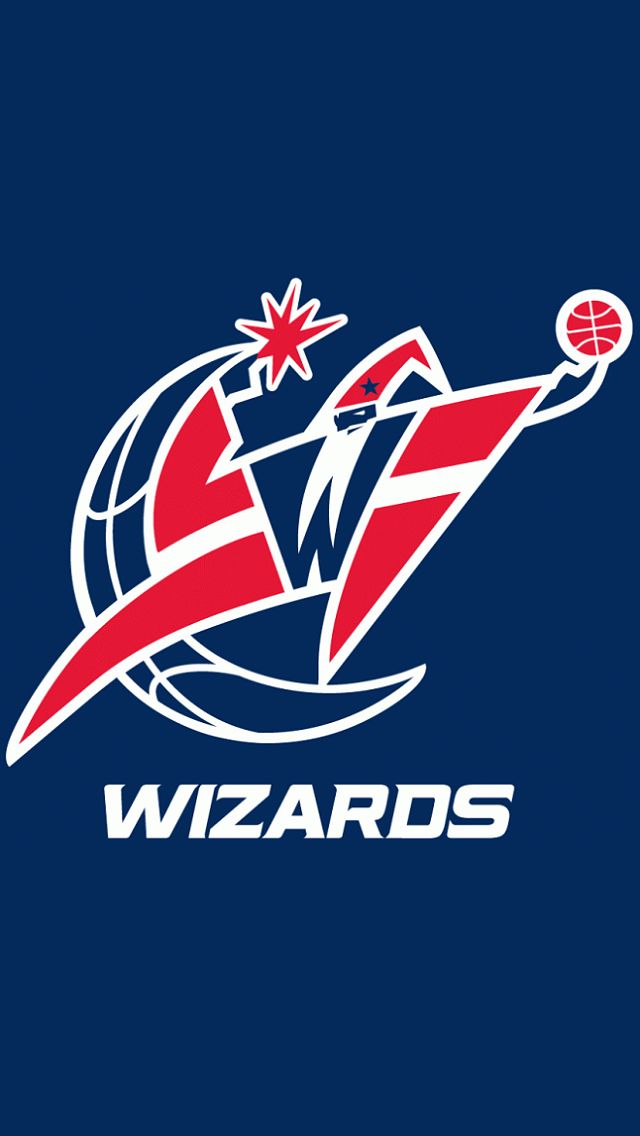 the wizards logo is shown in red, white and blue