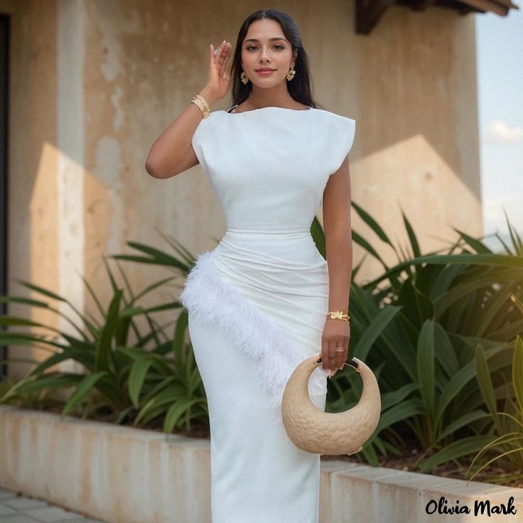 Olivia Mark - Stylish Short Sleeve Solid Color Pleated Hem Maxi Dress Summer Bodycon Dresses, Corporate Gowns, White Long Dress, Elegant Bodycon Dress, Summer Bodycon Dress, Fitted Midi Dress, Long White Dress, Looks Black, Autumn Season