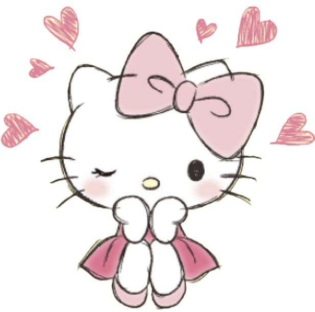 a drawing of a hello kitty with hearts in the background