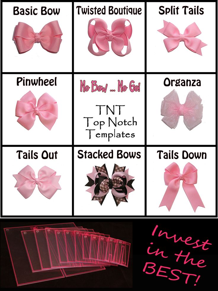 several different types of bows with names on them