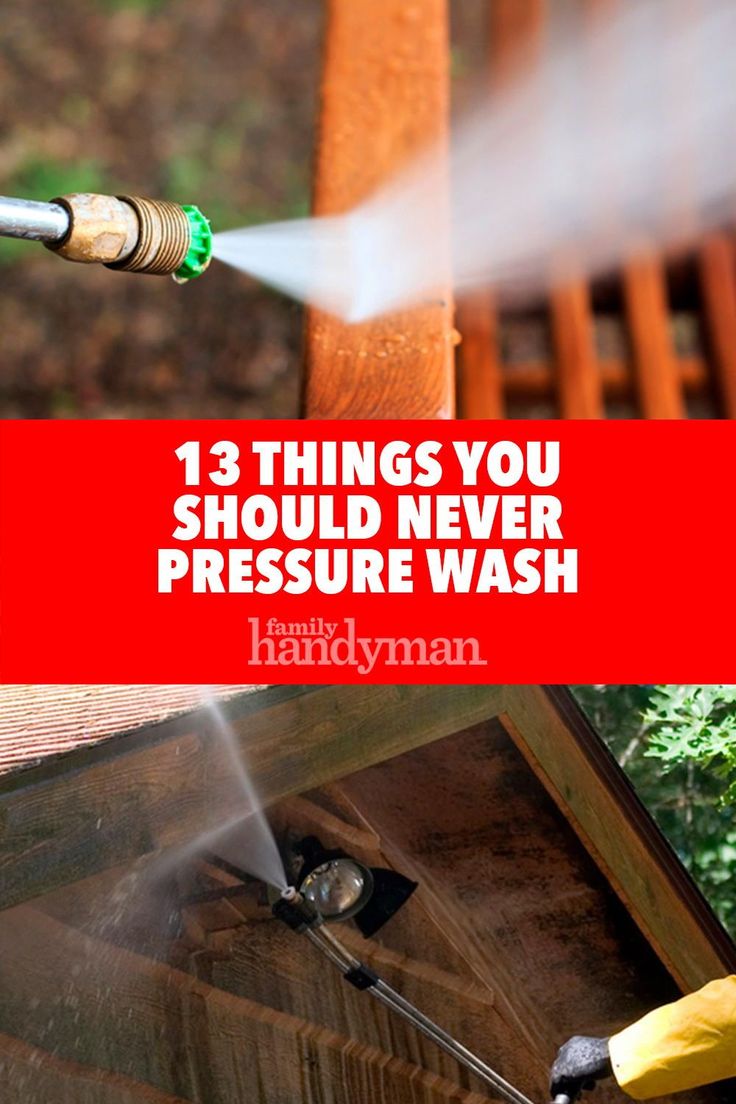 a person spraying water onto a wooden structure with the words 13 things you should never pressure wash