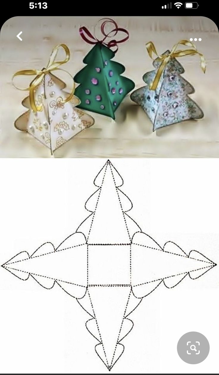 an origami christmas tree is shown in three different styles and sizes, including one with