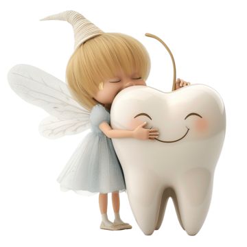 a tooth fairy hugging a tooth with a toothbrush in it's mouth and smiling