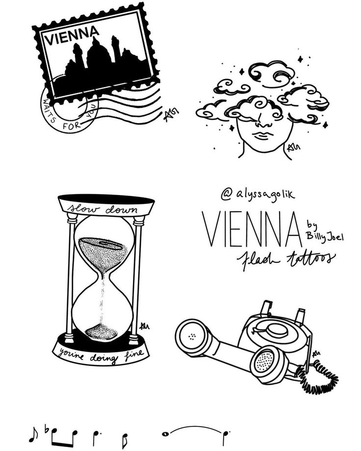 an ink drawing of various things in black and white with the words vienna written on them