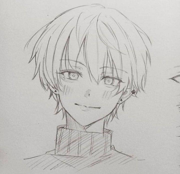 an anime character is drawn in pencil and looks like he's looking at the camera