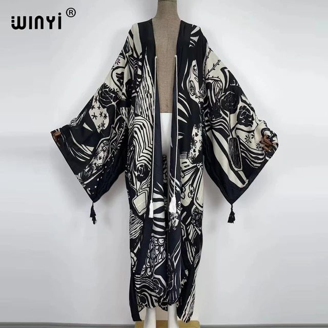 WINYI 2022 Bohemian Printed Summer Beach Wear Clothing Long Kimono kaftan Tunic Women Tops Belted Wrap Coat robe sexy femme _ - AliExpress Mobile Kimono Sleeve Types, Kimono Jacket Modern, Solid Black Kimono, Vintage Kimono Pattern, Kimono Butterfly Pattern, Kimono Jacket Kim+ono, Jañanese Kimono, Sleeveless Kimono Pattern, Kimono Dresses Modern