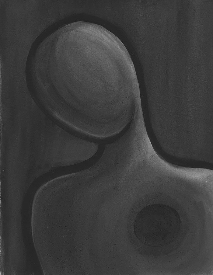 a black and white drawing of a person's head in the middle of a painting