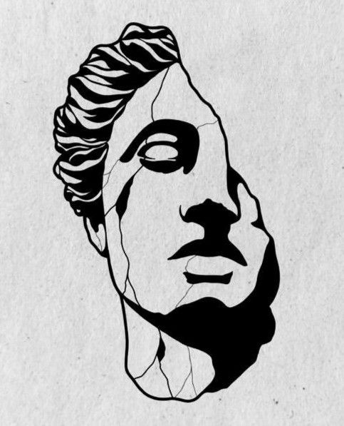 a black and white drawing of a man's face