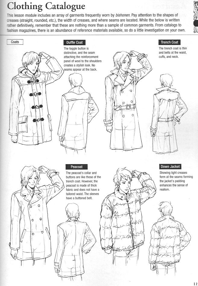 the instructions for how to wear a coat and jacket in different styles, from an instruction manual