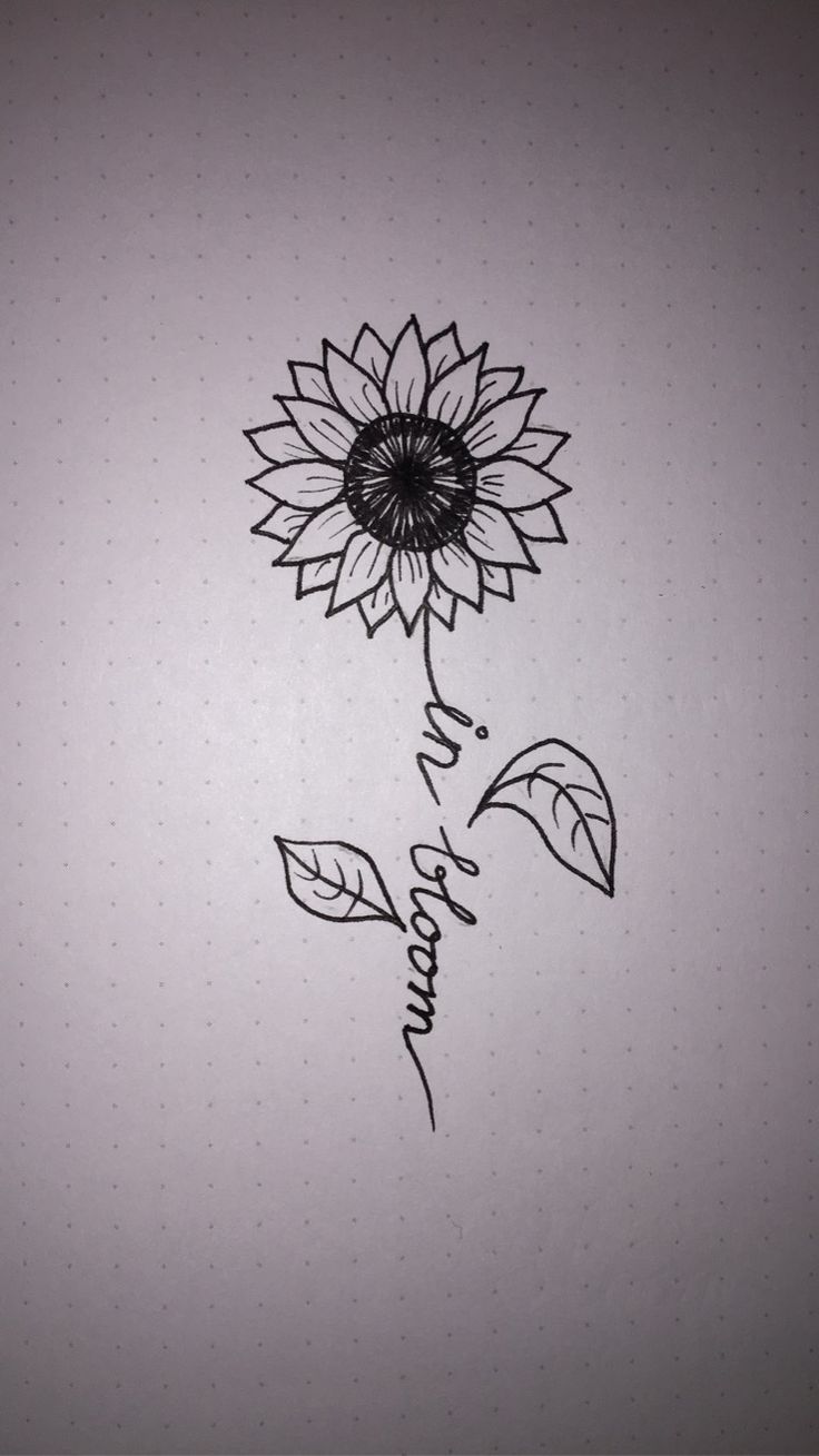 a drawing of a sunflower with the word love written on it's side