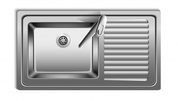 a metal sink with an open drain