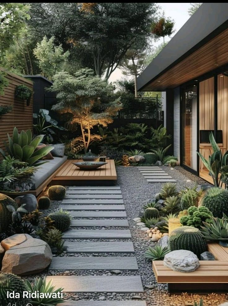 a very nice looking garden with rocks and plants