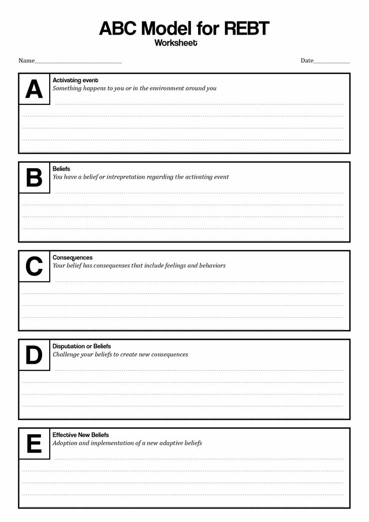 Rebt ABC Model Worksheet Abc Model Of Cbt, Abc Model Therapy, Rebt Therapy Worksheets, Therapy Homework Assignments, Rebt Therapy, Cbt Model, Cbt Therapy Worksheets, Problem Solving Worksheet, Cbt Worksheets