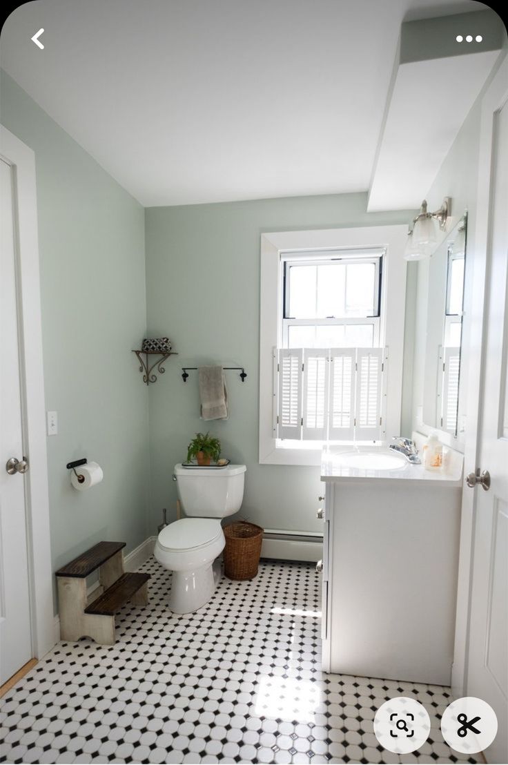 Light Green Bathrooms, Mint Green Bathrooms, Sherwin Williams Sea Salt, Mint Bathroom, Makeover Kamar Mandi, Light Green Walls, Sea Salt Sherwin Williams, Green Bathroom Decor, Tiles Bathroom