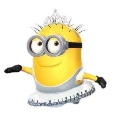 a yellow and gray minion wearing a tiara